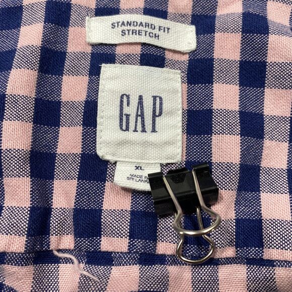 GAP Standard Fit Stretch Button Up Short Sleeve Pink Blue Mens Size XL - Picture 5 of 7